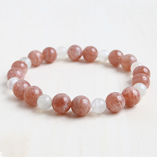 【パワーストーン　天然石　アクセサリー　デザイン　ジュエリー】太陽と月のサンストーンｘムーンストーンのデザインブレスレット