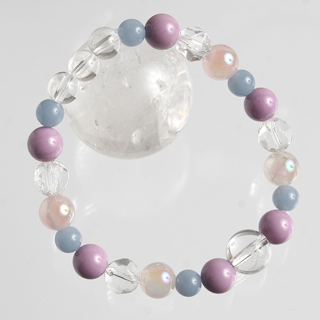 【パワーストーン　天然石　アクセサリー　デザイン　ジュエリー】「天」彫刻入り水晶ｘフォスフォシデライトｘローズオーラのデザインブレスレット