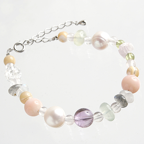 【パワーストーン　天然石　アクセサリー　デザイン　ジュエリー】ナチュラルストーンMIXビジューブレスレット