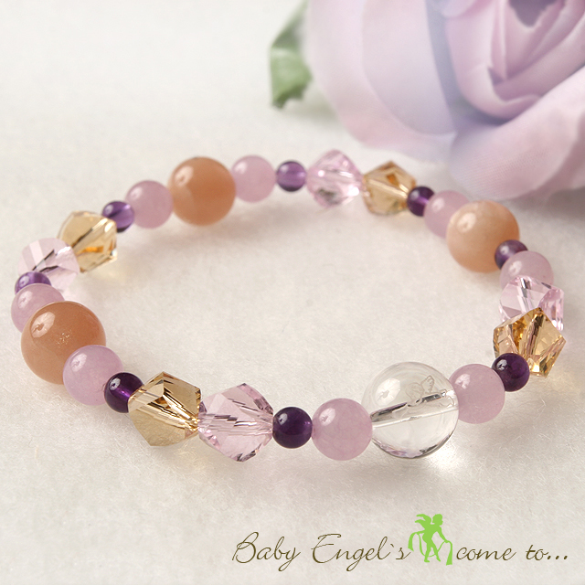 【パワーストーン　天然石　アクセサリー　デザイン　ジュエリー】水晶天使とオレンジムーンストーンのミックスブレスレット