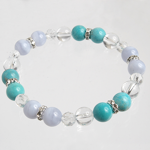 【パワーストーン　天然石　アクセサリー　デザイン　ジュエリー】ターコイズ(トルコ石）ｘブルーレースのデザインブレスレット