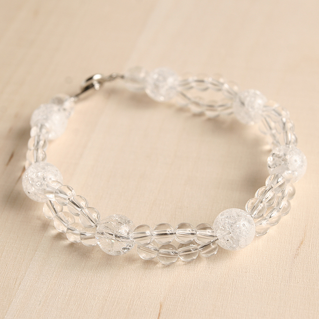 【パワーストーン　天然石　アクセサリー　デザイン　ジュエリー】厄除け-クラック水晶ｘ水晶コンビブレスレット