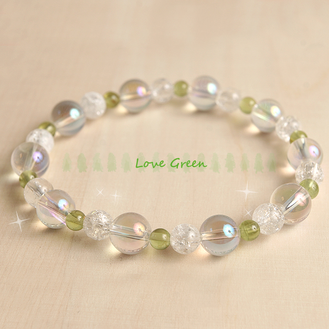 【パワーストーン　天然石　アクセサリー　デザイン　ジュエリー】ペリドットとオーロラ水晶のブレスレット
