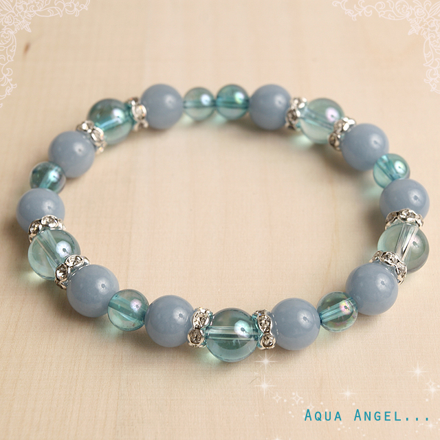 【パワーストーン　天然石　アクセサリー　デザイン　ジュエリー】アクアエンジェル【第5チャクラ】の天然石ブレスレット （アクアオーラxエンジェライト）