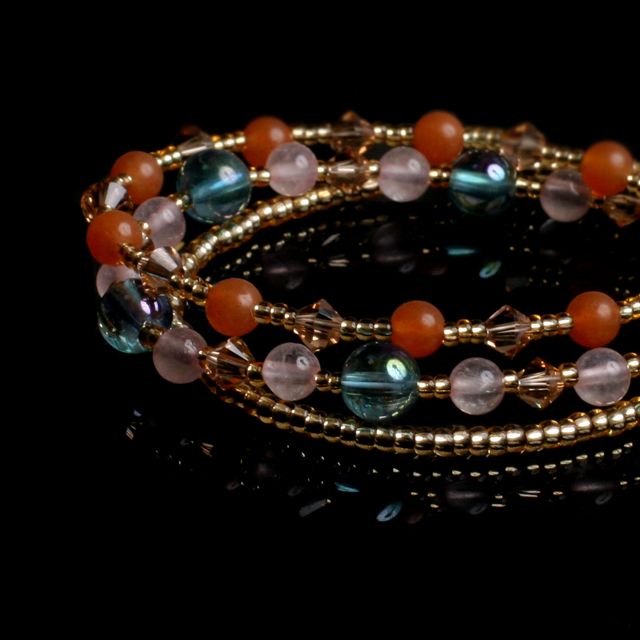 【パワーストーン　天然石　アクセサリー　デザイン　ジュエリー】7days アクアオーラxローズクォーツxオレンジクォーツァイト３連Mixブレスレット