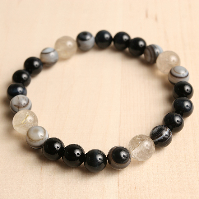 【パワーストーン　天然石　アクセサリー　デザイン　ジュエリー】金運&仕事運-ルチルクォーツｘ天眼石ｘホークスアイのコンビブレスレット