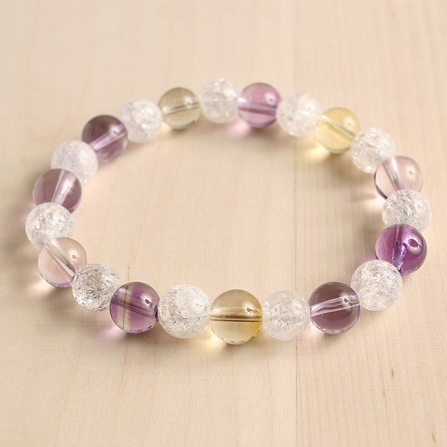 【パワーストーン　天然石　アクセサリー　デザイン　ジュエリー】恋愛運&金運-アメトリンｘクラック入り水晶コンビブレスレット