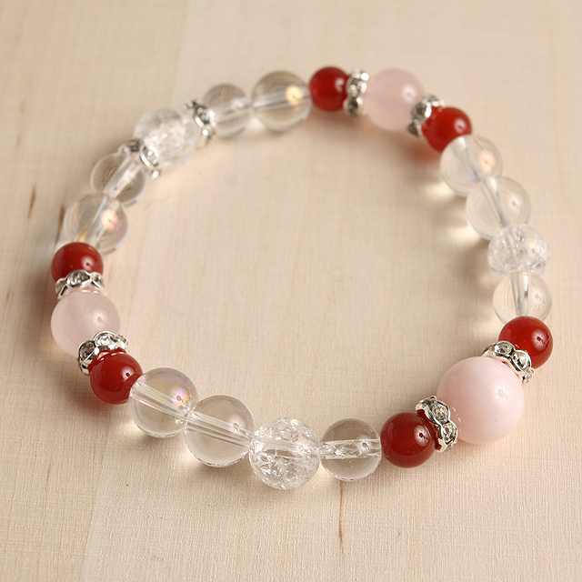 【パワーストーン　天然石　アクセサリー　デザイン　ジュエリー】恋愛-ベビーピンクオパールｘ赤めのうコンビブレスレット
