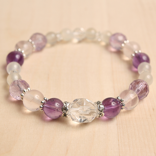 【パワーストーン　天然石　アクセサリー　デザイン　ジュエリー】【恋愛運/癒し】アメジストｘスターカット水晶の天然石コンビブレスレット/パワーストーン