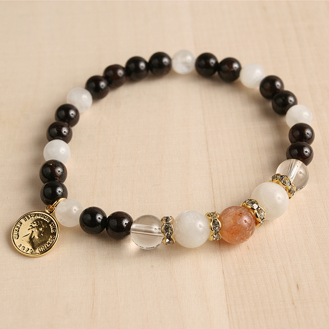 【パワーストーン　天然石　アクセサリー　デザイン　ジュエリー】癒し-サンストーンｘガーネットのコンビブレスレット