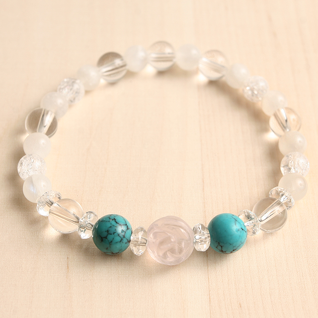 【パワーストーン　天然石　アクセサリー　デザイン　ジュエリー】恋愛&癒し-バラカットローズクォーツｘターコイズのコンビブレスレット