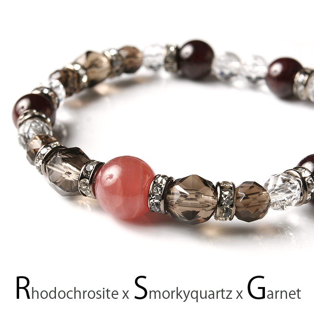 【パワーストーン　天然石　アクセサリー　デザイン　ジュエリー】ロードクロサイトとスモーキークォーツのデザインブレスレット