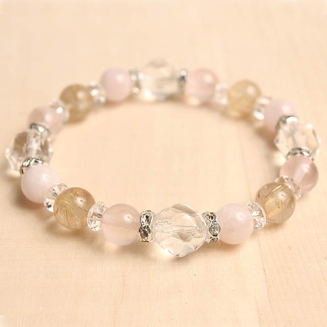 【パワーストーン　天然石　アクセサリー　デザイン　ジュエリー】【恋愛運/恋愛運】モルガナイトとルチルクォーツの天然石コンビブレスレット/パワーストーン