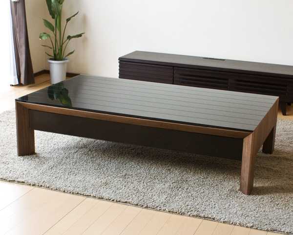 【送料無料】（インテリア　家具　デザイナーズ）　ウォールナット突き板ブラックガラストップ収納付きリビングテーブル/Wolb【ウォルブ】＜代引きご利用不可＞＜配送時間帯は午前・午後（１７時まで）のみ＞ 【SS10P02dec12】