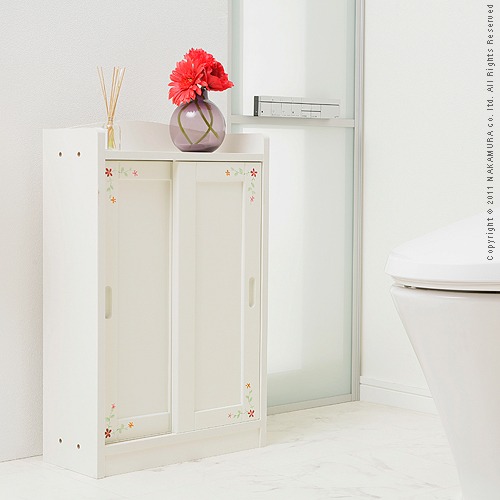 【送料無料】（インテリア　家具　デザイナーズ）　ハンドペイント収納シリーズ Fleurs〔フルール〕引き戸トイレラック 小＜代引きご利用不可＞＜配送時間帯は午前・午後（１７時まで）のみ＞