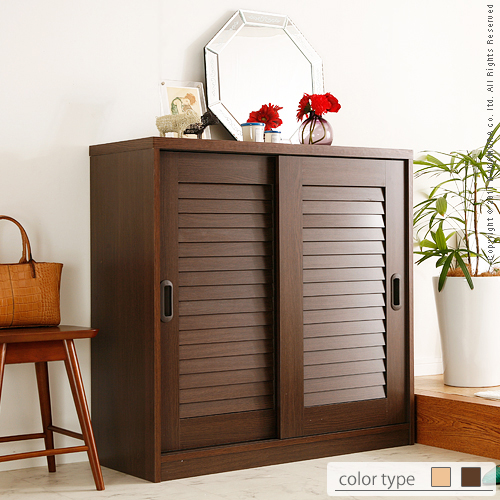 【送料無料】（インテリア　家具　デザイナーズ）　引き戸ルーバーシューズラックClematis〔クレマチス〕 ロータイプ幅90cm＜代引きご利用不可＞＜配送時間帯「20時～21時」は指定できません＞