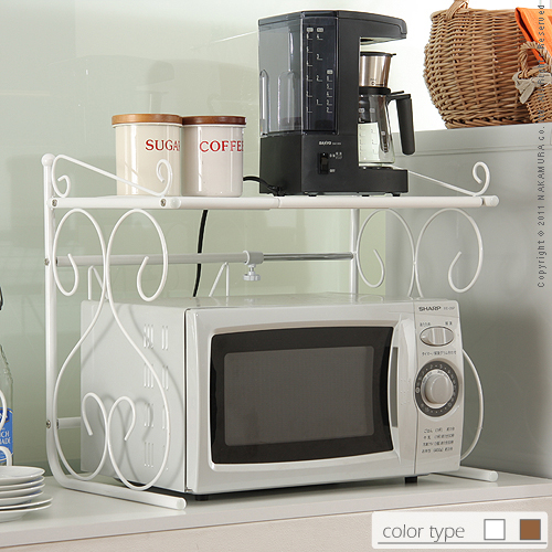 【送料無料】（インテリア　家具　デザイナーズ）　エレガントキッチンシリーズ curve〔クルワ〕伸縮レンジ上ラック＜代引きご利用不可＞＜配送時間帯は午前・午後（１７時まで）のみ＞