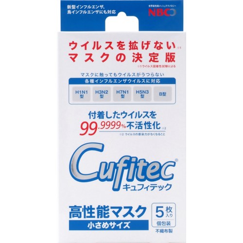 【花粉対策マスク】キュフィテック 高性能マスク 小さめサイズ 5枚入 【NBCメッシュテック】