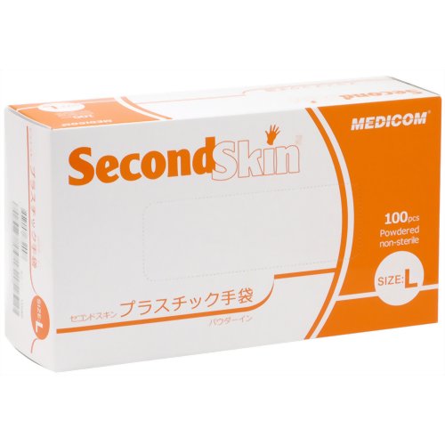 メディコム セコンドスキン プラスチック手袋 パウダーイン Lサイズ 100枚 【A.R.メディコム・インク・アジア・リミテッド】
