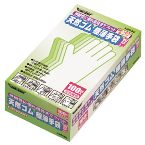 GloveMania 天然ゴム使いきり極薄手粉無 100枚入 #2032 ナチュラル SS 【川西工業】