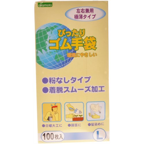 ぴったりゴム手袋 100枚入 ホワイト L　【オカモト】