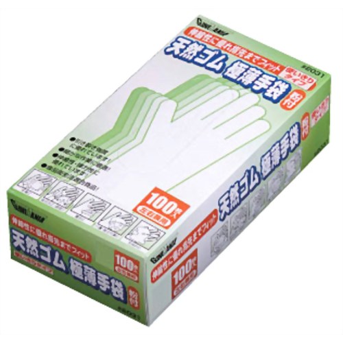 GloveMania 天然ゴム使いきり極薄手粉付 100枚入 #2031 ナチュラル M 【川西工業】