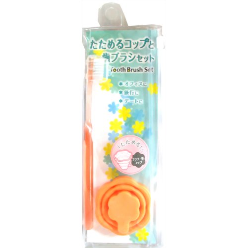 たためるコップと歯ブラシセット フラワー オレンジ 【マーナ】