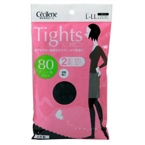 タイツ 2足組 80デニール ブラック L-LL 【セシール】