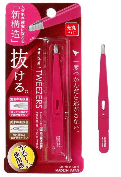 驚きの毛抜き 先丸タイプ(ローズ) GT-225【 グリーンベル】 毛抜き 眉毛抜き グリーンベル 驚きの毛抜き 先丸 ローズ