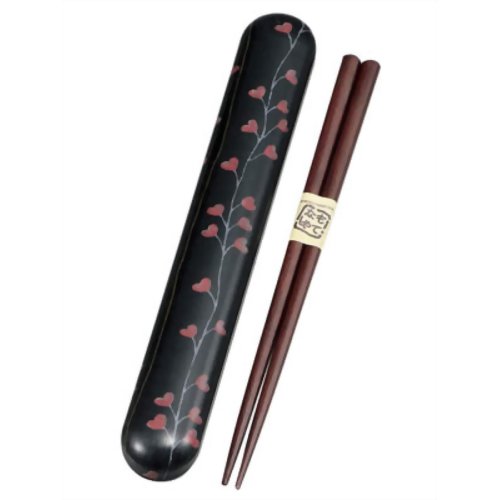布貼 18.0箸箱セット 黒ハート 【たつみや漆器】