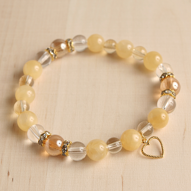 【パワーストーン　天然石　アクセサリー　デザイン　ジュエリー】金運-ゴールデンオーラｘイエローカルサイトｘシトリンコンビブレスレット