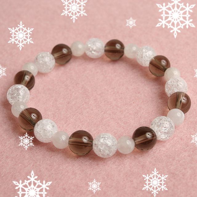 【パワーストーン　天然石　アクセサリー　デザイン　ジュエリー】クラック水晶ｘブルームーンストーンｘスモーキークォーツデザインブレスレット