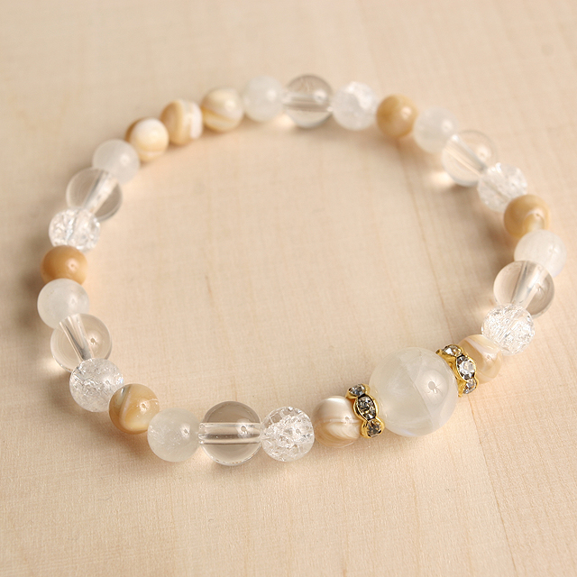 【パワーストーン　天然石　アクセサリー　デザイン　ジュエリー】癒し-ブルームーンストーンｘマザーオブパールのコンビブレスレット