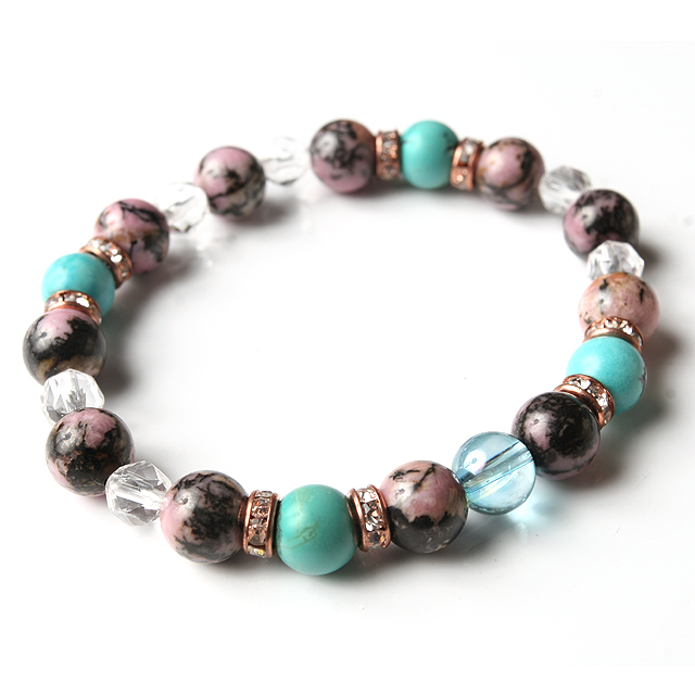 【パワーストーン　天然石　アクセサリー　デザイン　ジュエリー】ピンクレオパードデザインブレスレット