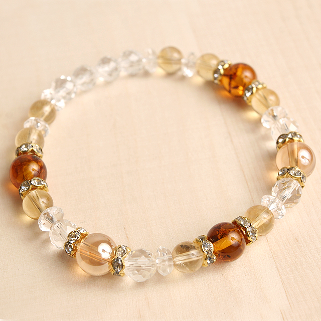 【パワーストーン　天然石　アクセサリー　デザイン　ジュエリー】天然石ブレスレット （琥珀・シトリン・ゴールデンオーラ）金運/パワーストーン