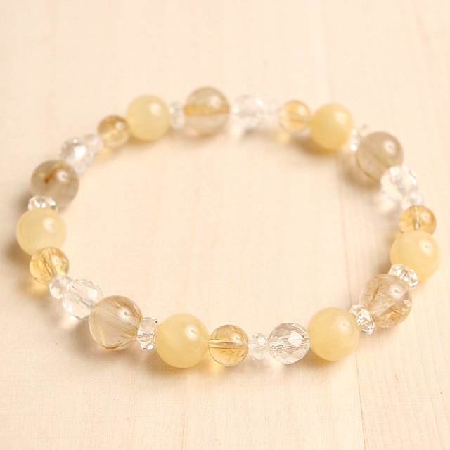 【パワーストーン　天然石　アクセサリー　デザイン　ジュエリー】【第3チャクラ】ルチルｘシトリンｘカルサイトの天然石ブレスレット/パワーストーン