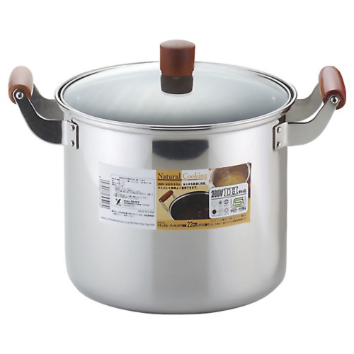 ヨシカワ ナチュラルクッキング 寸胴鍋 22cm (ガラス蓋付) SH9518 【ヨシカワ】