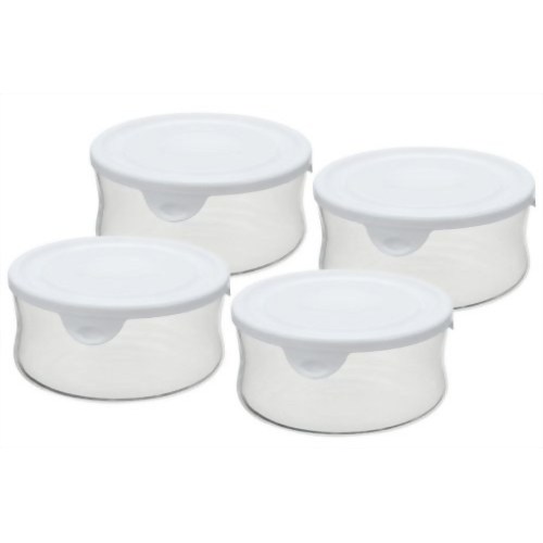 iwaki パイレックス NEWパック&レンジ 380ml 丸型4点セット ホワイト B7401-W 【岩城ハウスウエア】