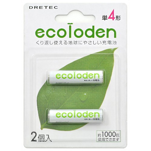 ドリテック 単4形充電池 エコロでん 2本パック RB-402GN 【ドリテック】